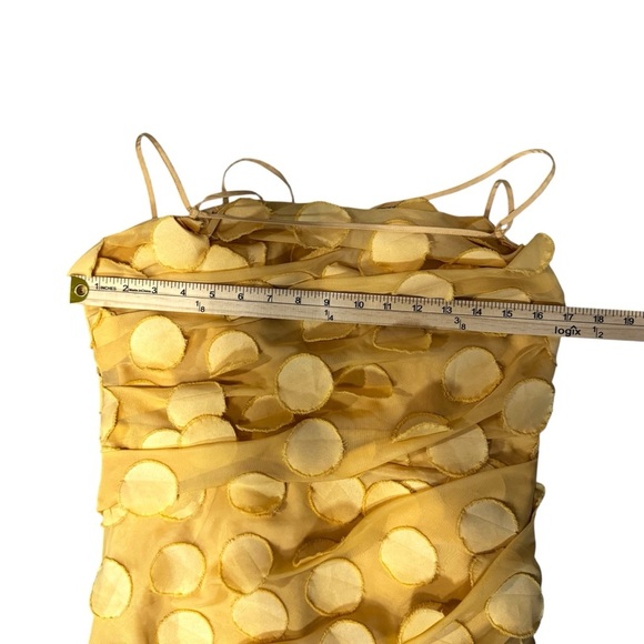 ASOS Thin Straps High Thigh Slit Cowl Neck Pale Yellow Textured Circle Dress - Picture 7 of 16